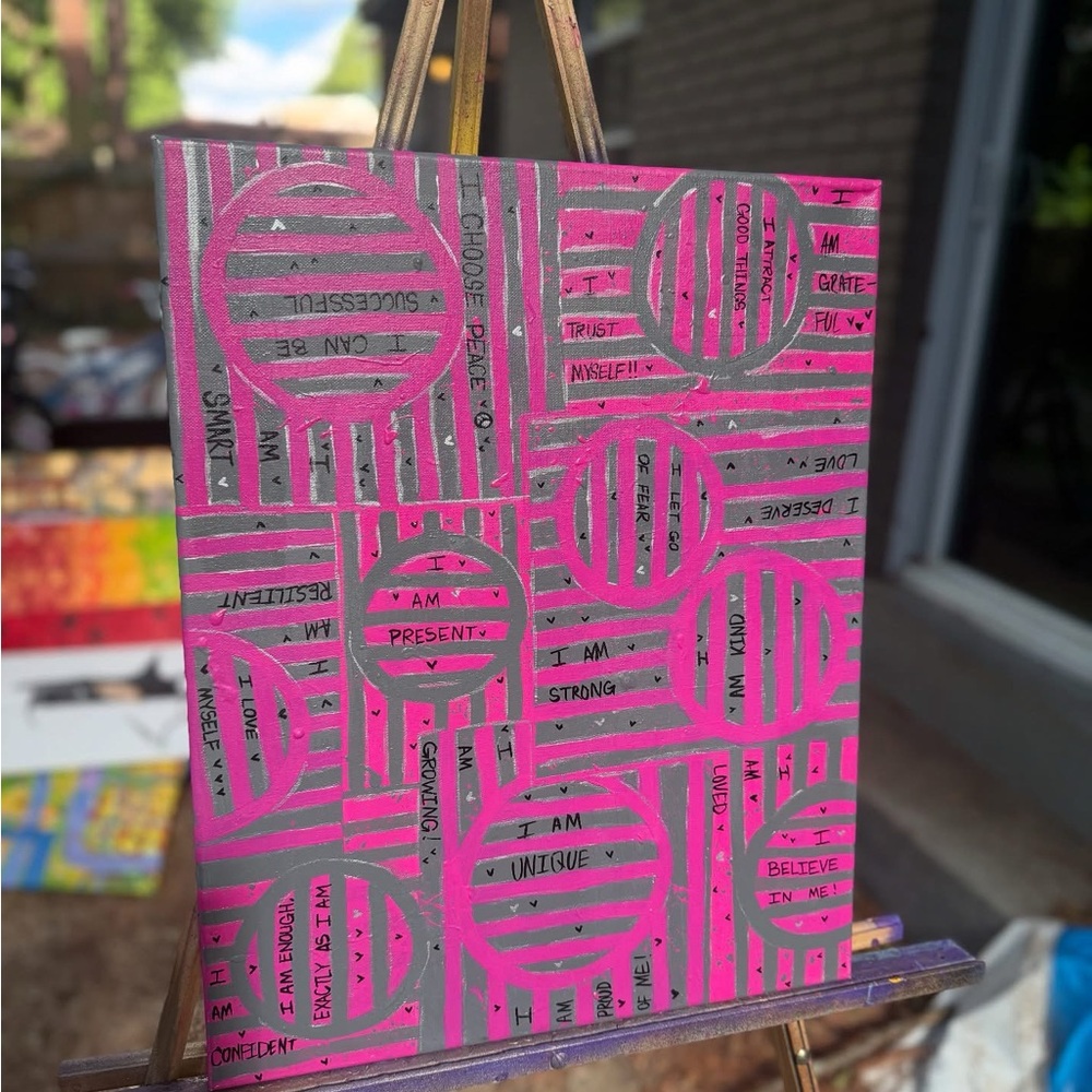 Abstract Pink and Gray Motivational Art Painting